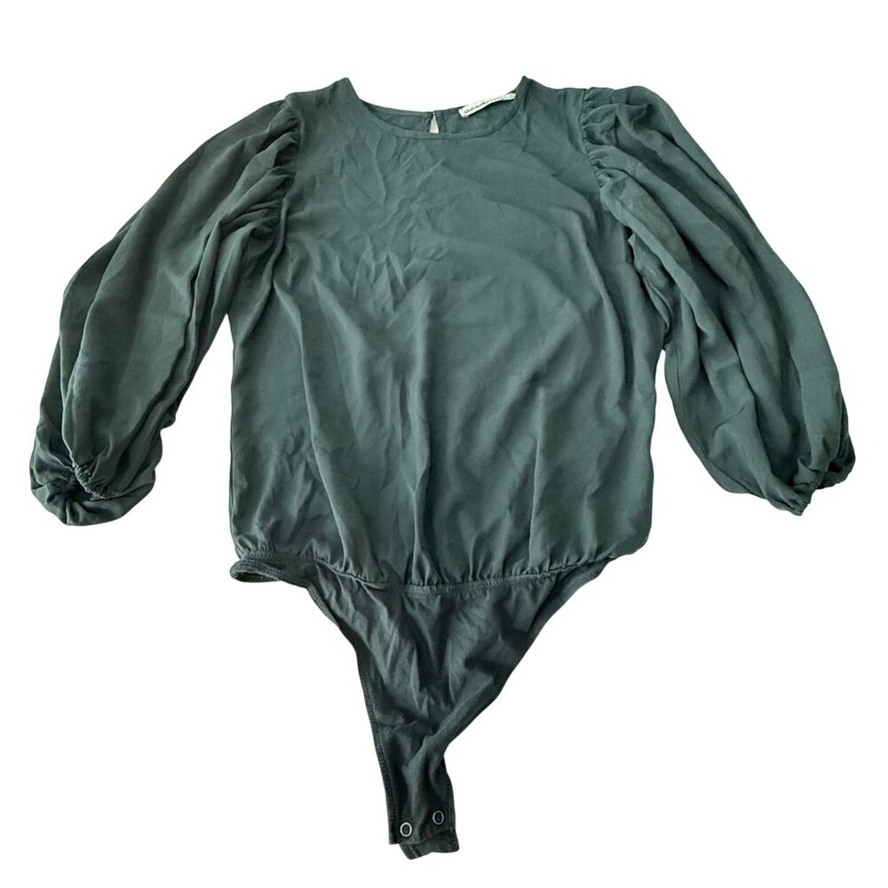 Abercrombie & Fitch Womens Green Long Sleeve Puff Shoulder Bodysuit Small